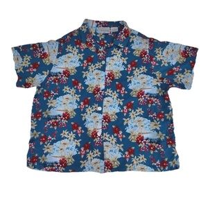 Basic Editions 1X Hawaiian Aloha Floral Rayon Shirt Luau Beach Plus Size Top
